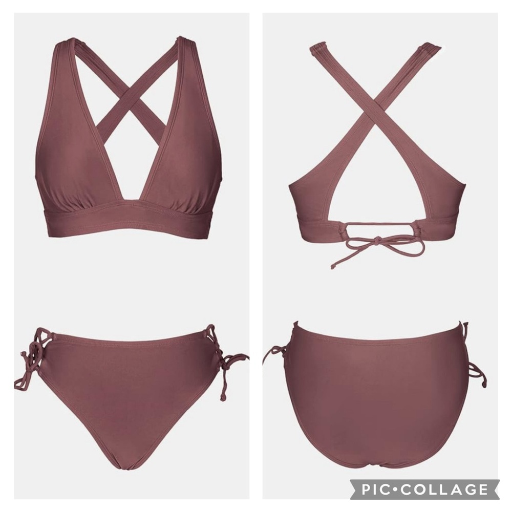 Cupshe V-Neck Cross Back & Lace-Up Mid-Rise Bikini